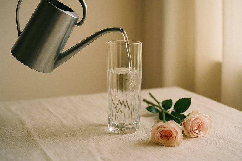 Filling a tall vase with cool water