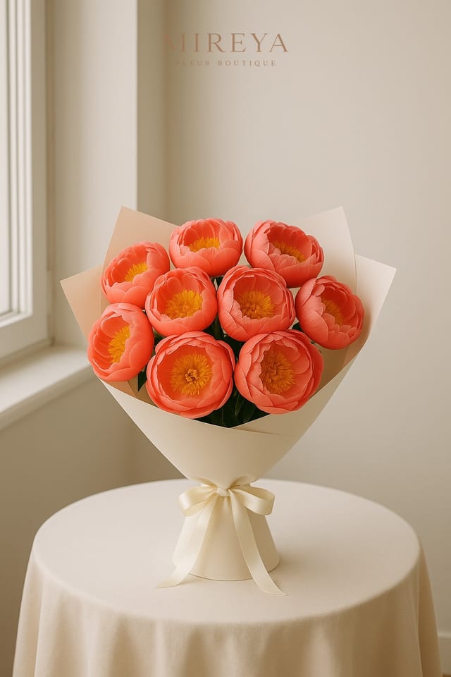Bouquet Coral — 9 Coral Peonies