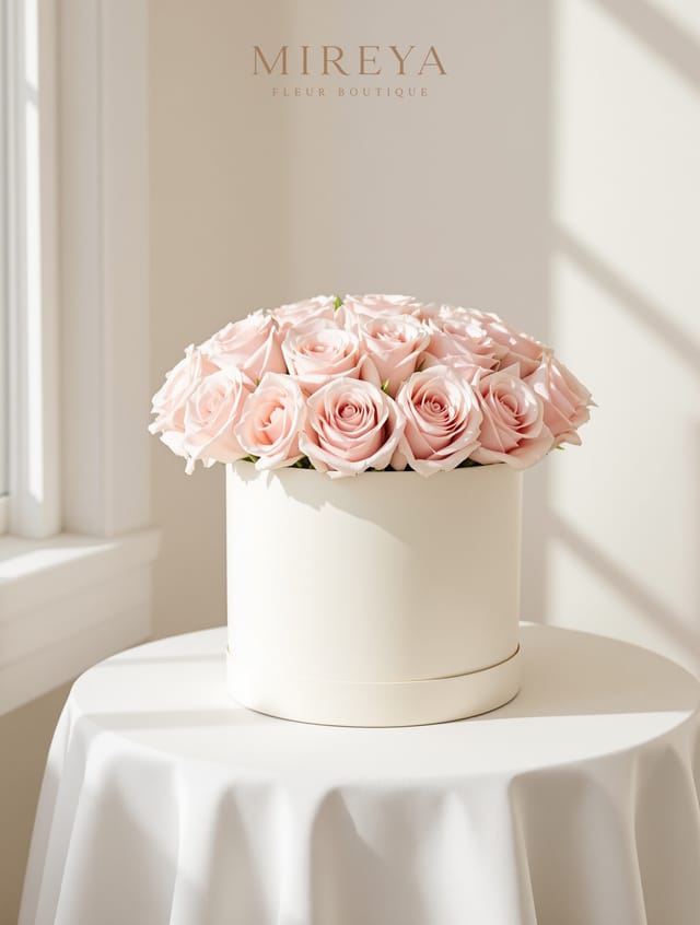Композиция „Rose“ — 25 розови рози в кутия